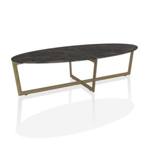 BONTEMPI table basse CROSS 08.27 (Plateau en SuperMarbre Noir Desir mat, pi&egrave;tement laqu&eacute; or - Marbre et acier)