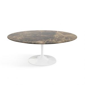 KNOLL table basse ovale TULIP collection Eero Saarinen 107x70 cm (Base blanche / plateau en Brown Emperador - marbre et aluminium)
