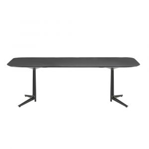 KARTELL table MULTIPLO XL avec plateau rectangulaire 180x90 cm (Noir - Aluminium moulé et plateau en verre)
