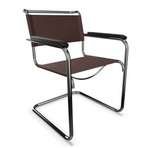 THONET chaise avec accoudoirs S 34 (Chocolate, accoudoirs noires - Cuir pleine fleur, h&ecirc;tre I et acier chrom&eacute;)