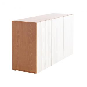 HORM buffet avec 3 portes LEON L 144 cm (H 66 cm, 2 portes ouverture à gauche et 1 à droite - Bois blond et portes en hêtre blanchi et bois blond)