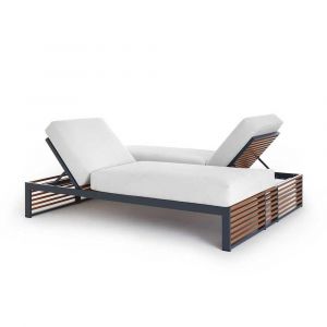 GANDIA BLASCO bain de soleil pour l'ext&eacute;rieur TWIN DOUBLE CHILL BED (Tissu Warm - Aluminium verni)