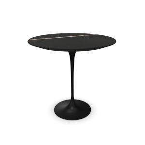 KNOLL table ronde TULIP Ø 51 cm collection Eero Saarinen (Base noire / plateau Sahara Noir satiné - marbre et aluminium)