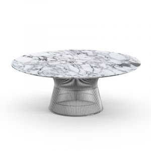 KNOLL table basse ronde PLATNER Ø 107 x H 38,5 cm (Nickel / Arabescato - Métal / marbre)