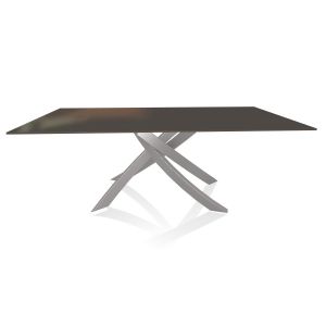 BONTEMPI CASA table avec structure gris clair ARTISTICO 20.01 200x106 cm (Laquè anthracite brillant - Plateau en verre et structure en acier laqué gris clair)