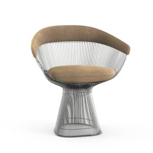 KNOLL fauteuil PLATNER (Sandstone / Nickel - Tissu Knoll Velvet / Métal)