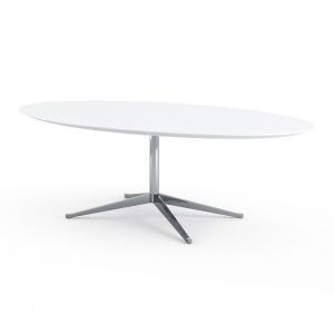 KNOLL table ovale FLORENCE KNOLL 244 x 137 cm avec base brillante (Blanc - Lamin&eacute; et acier chrom&eacute; poli)