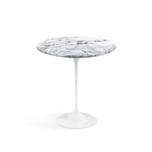 KNOLL table ronde TULIP &Oslash; 51 cm collection Eero Saarinen (Base blanche / plateau Arabescato satin&eacute; - marbre et aluminium)