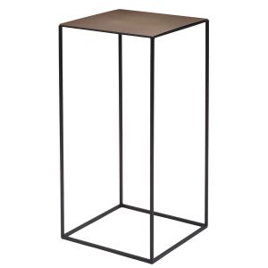 ZEUS table basse carré SLIM IRONY LOW TABLE 31 x 31 cm (H 64 cm plateau rouille gaufré - métal verni noir cuivré sablé)