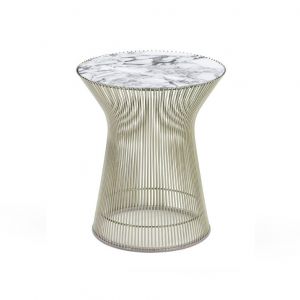 KNOLL table basse ronde PLATNER &Oslash; 40 x H 46 cm (Nickel / Arabescato - M&eacute;tal / marbre)