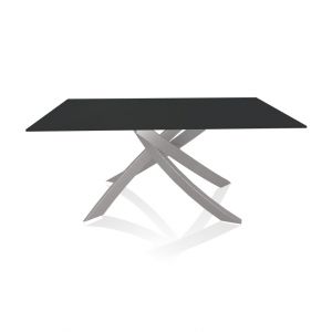 BONTEMPI CASA table avec structure gris clair ARTISTICO 20.13 160x90 cm (Anti-rayures anthracite opaque - Plateau en verre et structure en acier laqué gris clair)