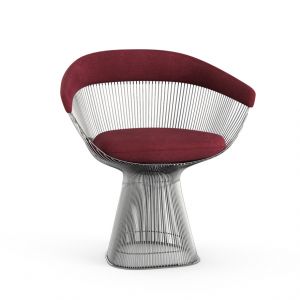 KNOLL fauteuil PLATNER (Bordeaux / Nickel - Tissu Circa / M&eacute;tal)