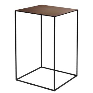 ZEUS table basse carré SLIM IRONY LOW TABLE 41 x 41 cm (H 64 cm plateau rouille gaufré - métal verni noir cuivré sablé)