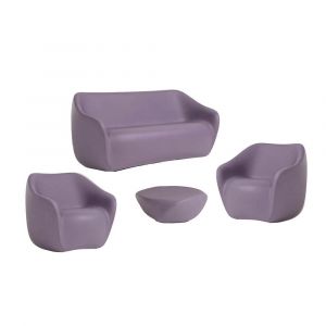 SLIDE set REBORN canap&eacute; + 2 fauteuils + table basse H 30 cm IRIS VIOLET