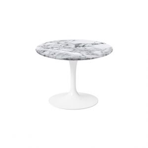 KNOLL table basse ronde TULIP &Oslash; 51 cm collection Eero Saarinen (Base blanche / plateau Arabescato - marbre et aluminium)