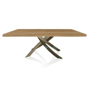 BONTEMPI CASA table avec structure laiton vielli ARTISTICO 20.01 200x106 cm (Chêne naturel - Plateau en bois plaqué avec bords massif irrégulier et structure en acier laqué laiton vielli)