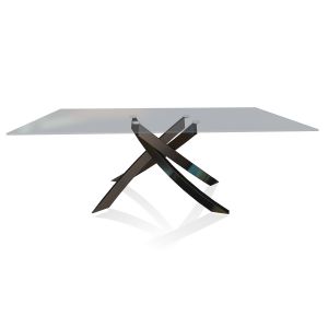 BONTEMPI CASA table avec structure noir poli ARTISTICO 20.01 200x106 cm (Transparent fumé - Plateau en verre et structure en acier laqué noir poli)