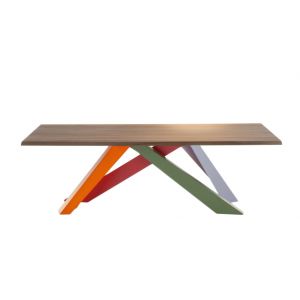BONALDO table BIG TABLE (Rouge corail/Orange/Vert/Lilla 200 cm - Plateau en noyer massif américain / pieds en acier verni)