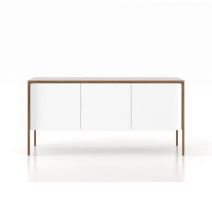 PUNT MOBLES buffet meuble TACTILE structure en noyer avec 3 portes (Blanc - MDF E1 et bois)