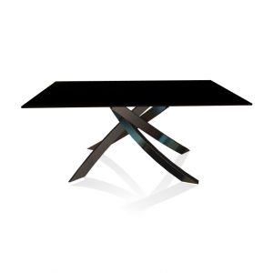 BONTEMPI CASA table avec structure noir poli ARTISTICO 20.13 160x90 cm (Laqué noir brillant - Plateau en verre et structure en acier laqué noir poli)