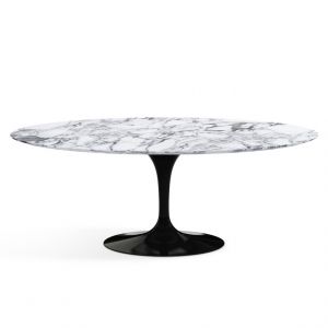 KNOLL table ovale TULIP collection Eero Saarinen 198x121 cm (Base noire / plateau Arabescato - marbre et aluminium)