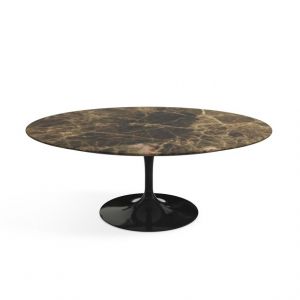 KNOLL table basse ovale TULIP collection Eero Saarinen 107x70 cm (Base noire / Plateau Emperador marron satiné - marbre et aluminium)