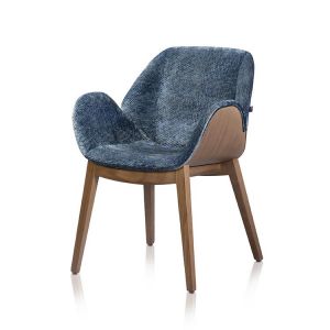 ALMA DESIGN fauteuil en frêne teinté noyer rembourré LIPS (Cat. PE1 Lotus - Bois courbé et cuir)