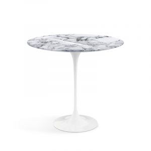 KNOLL table basse ovale TULIP collection Eero Saarinen 57x38 cm (Base blanche / plateau Arabescato - marbre et aluminium)