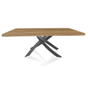 BONTEMPI CASA table avec structure anthracite ARTISTICO 20.01 200x106 cm (Chêne naturel - Plateau en bois plaqué avec bords massif irrégulier et structure en acier laqué anthracite)