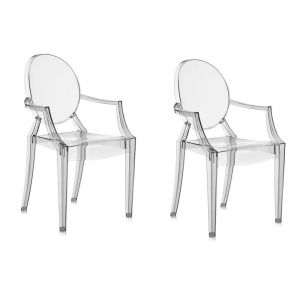 KARTELL set de 2 chaises LOUIS GHOST (Fum&eacute; clair - Polycarbonate 2.0 recycl&eacute;)