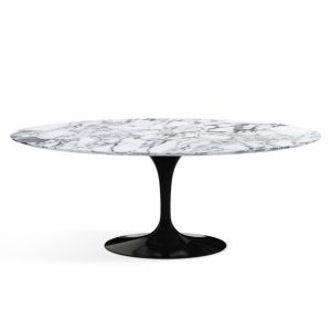 KNOLL table ovale TULIP collection Eero Saarinen 198x121cm (Base noire / plateau Arabescato satin - marbre et aluminium)