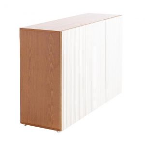 HORM buffet avec 3 portes LEON L 144 cm (H 98 cm, 2 portes ouverture à droite et 1 à gauche - Bois blond et portes en hêtre blanchi et bois blond)