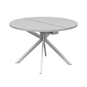 CONNUBIA table extensible à rallonge avec piètement blanc optique mat GIOVE CB/4739-D 120 cm (Plateau tourterelle et rallonge en stratifié gris tourterelle mat - Métal et verre sérigraphié)