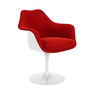 KNOLL fauteuil pivotant entièrement doublé TULIP (Coque et base blanc / Rouge - Fiberglass renforcé / tissu Cat. C Circa)