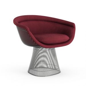 KNOLL fauteuil PLATNER (Bordeaux / Nickel - Tissu Circa / Métal)