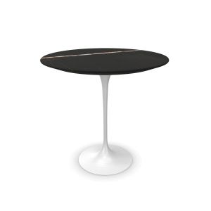 KNOLL table ronde TULIP &Oslash; 51 cm collection Eero Saarinen (Base blanche / Plateau Sahara Noir satin&eacute; - marbre et aluminium)