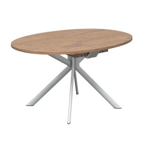 CONNUBIA table extensible à rallonge avec piètement blanc optique mat GIOVE CB/4739-D 140 cm (Plateau et rallonge chêne tabac - Métal et bois anobli)