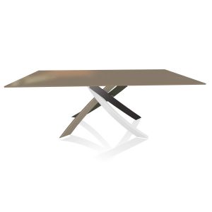 BONTEMPI CASA table avec structure multicolor elegant ARTISTICO 20.01 200x106 cm (Tourterelle brillant - Plateau en verre et structure en acier laqué multicolor elegant)