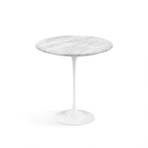 KNOLL table ronde TULIP &Oslash; 51 cm collection Eero Saarinen (Base blanche / plateau Statuarietto satin - marbre et aluminium)