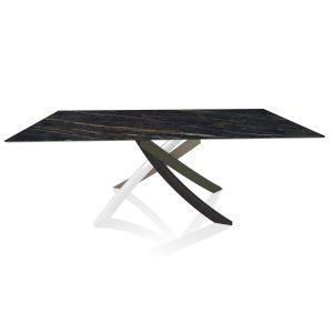 BONTEMPI CASA table avec structure multicolor elegant ARTISTICO 52.45 200x100 cm (Noir Desir brillant - Plateau en SuperMarbre et structure en acier laqué multicolor elegant)