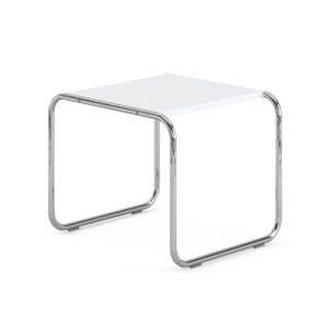 KNOLL table basse carrée LACCIO (Blanc - Laminé plastique et acier chromé)