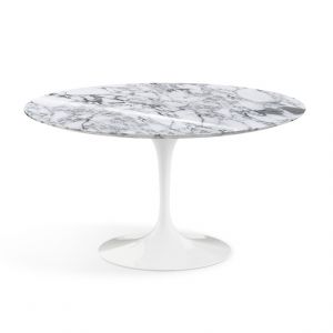 KNOLL table ronde TULIP &Oslash; 137 cm collection Eero Saarinen (Base blanche / plateau Arabescato - marbre et aluminium)