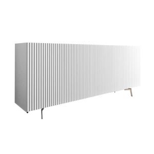 HORM buffet avec 5 portes LEON sur base Mid-Century Modern L 240 cm (H 112 cm - Hêtre laqué blanc et portes en MDF laqué blanc)