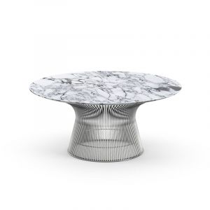 KNOLL table basse ronde PLATNER Ø 91,5 x H 38,5 cm (Nickel / Arabescato - Métal / marbre)