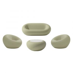 QEEBOO set canap&eacute; + 2 fauteuils + table basse NAMI Vert, m&eacute;lange de mat&eacute;riaux recycl&eacute;s