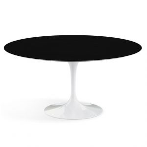 KNOLL table ronde TULIP &Oslash; 152 cm collection Eero Saarinen (Base blanche / plateau noir - Fenix&reg; et aluminium)