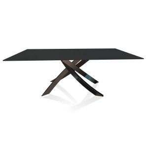 BONTEMPI CASA table avec structure noir poli ARTISTICO 20.01 200x106 cm (Anti-rayures anthracite opaque - Plateau en verre et structure en acier laqué noir poli)