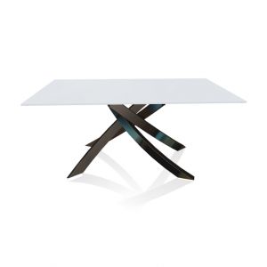 BONTEMPI CASA table avec structure noir poli ARTISTICO 20.13 160x90 cm (Anti-rayures blanc opaque - Plateau en verre et structure en acier laqué noir poli)