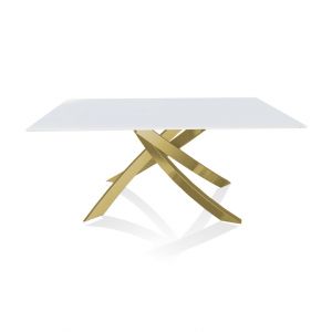 BONTEMPI table avec structure or ARTISTICO 20.13 160x90 cm (Extrawhite brillant - Plateau en verre et structure en acier laqué or)
