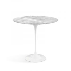 KNOLL table basse ovale TULIP collection Eero Saarinen 57x38 cm (Base blanche / Plateau Statuarietto - marbre et aluminium)
